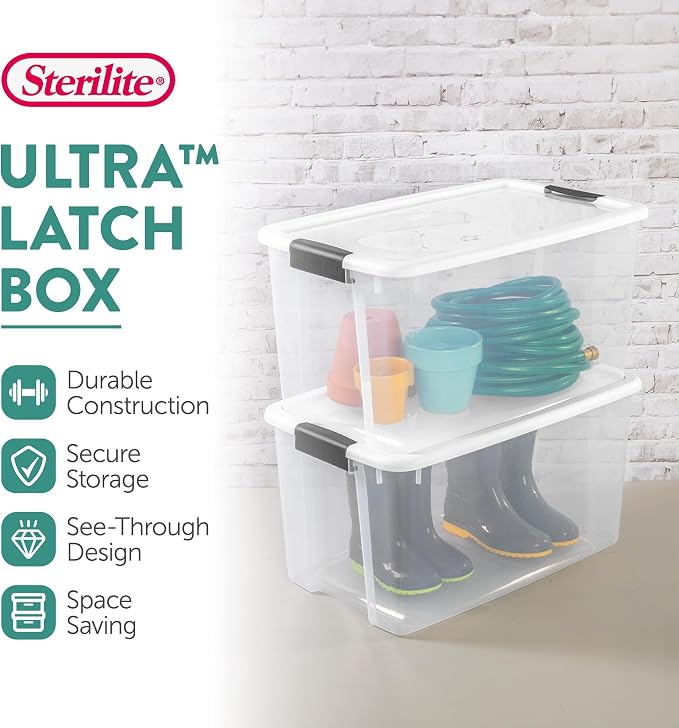 Sterilite 20-Pack Ultra Latching Box, Storage Bins with Lids, Clear Plastic, 70 Quart - Heavy-Duty Organizing Containers for Closet, Bathroom, and Office - Image 2