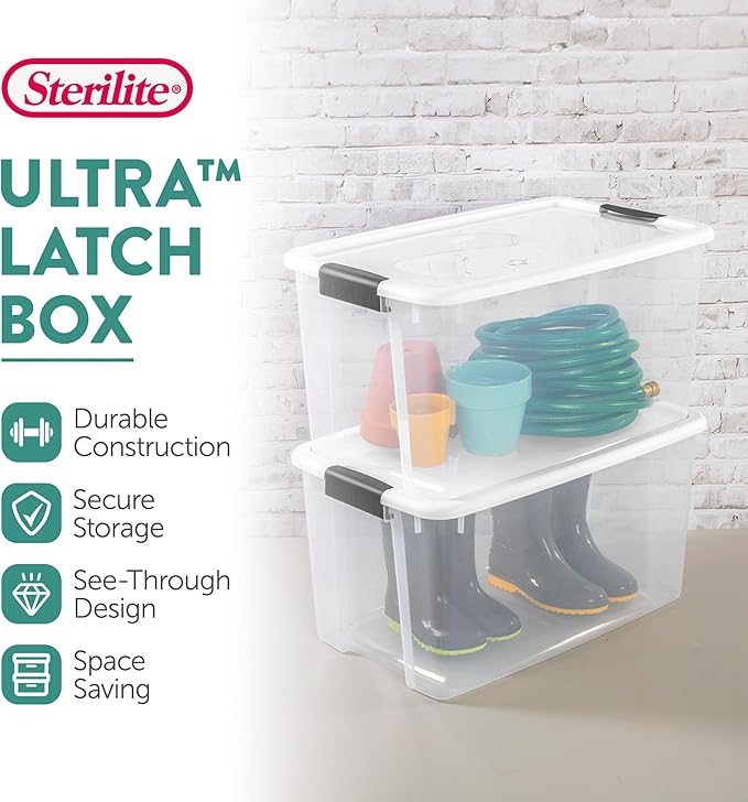 Sterilite 4 Pack Ultra Latching Box, Storage Bins with Lids, Clear Plastic, 70 Quart - Heavy-Duty Organizing Containers for Closet, Bathroom, and Office - Image 2