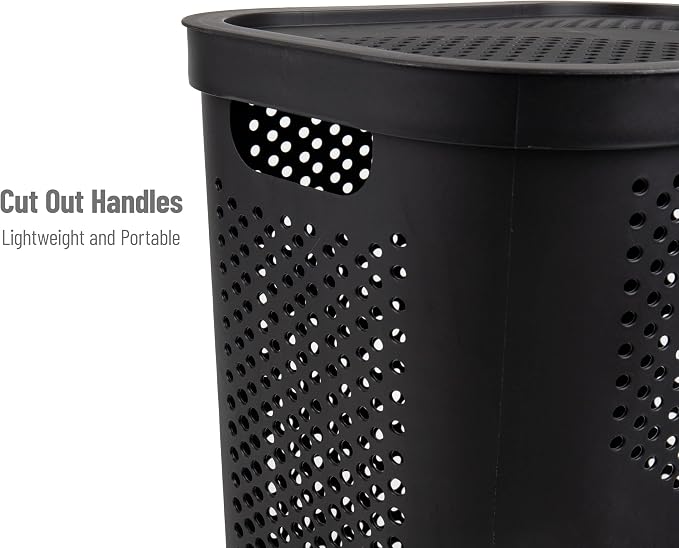 Mind Reader 60L Slim Laundry Hamper, Clothes Basket, Lid, Ventilated, Plastic, Set of 2, Black - Image 4