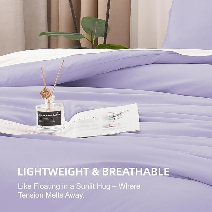 Litanika Lavender Comforter Twin/Twin XL Size, 2 Pieces Boho Lightweight Solid Bedding Comforter Set, All Season Fluffy Bed Set (66x90In Comforter & 1 Pillowcase)