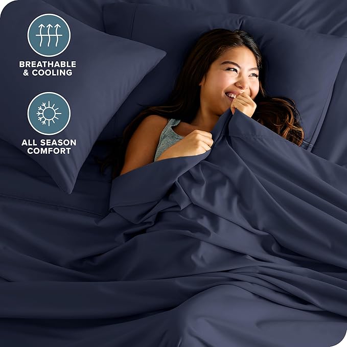 Bare Home Full XL Sheet Set - 1800 Ultra-Soft Microfiber Full Extra Long Bed Sheets - Double Brushed - Deep Pockets - Easy Fit - 4 Piece Set - Bedding Sheets & Pillowcases (Full XL, Midnight Blue)