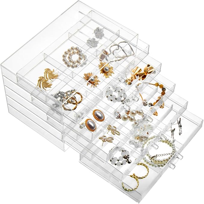 YUFONG Earring Storage Box Organizer 5 Drawers Jewelry Organizer Acrylic Jewelry Storage Box Holder Compartment Transparent Display Storage Case Gift for Women Girls (30 Girds) - Image 4