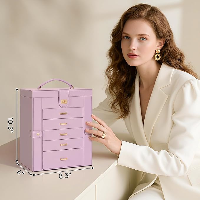 AKOZLIN Jewelry Box Organizer Functional Leather Jewelry Storage Case for Women Girls Ring Necklace Earring Bracelet Holder Organizer with Mirror - Image 6