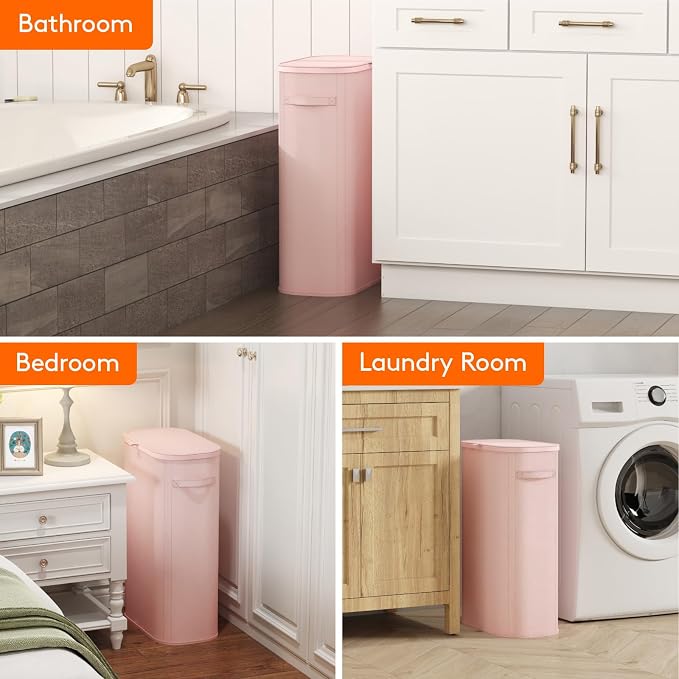 Lifewit Slim Laundry Basket with Lid, Narrow Large Laundry Hamper with Plastic Handles and Removable Bag, Tall Foldable Dirty Clothes Hampers for Laundry Room, Bedroom, Bathroom, Dorm, 65L Pink - Image 9