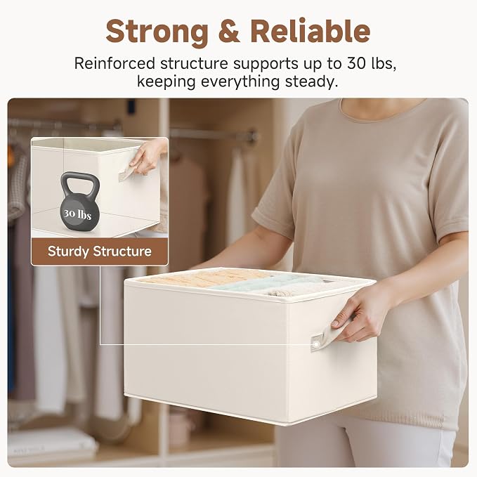 StorageWorks Closet Organizers and Storage Bins, Fabric Storage Baskets for Shelves, Linen Closet Organizer for Clothes, Beige, 3-Pack, Large - Image 7