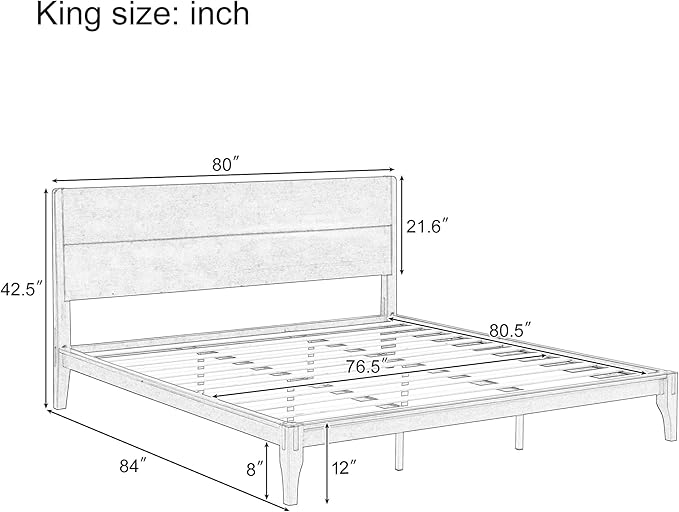 Merax King Size Bamboo Platform Bed, Mid-Century Modern Bed Frame with Tall Headboard, Solid Sustainable Bedframe King-Size, Wood Slat Support, No Box Spring Needed, Easy Assembly, Noise Free, Black
