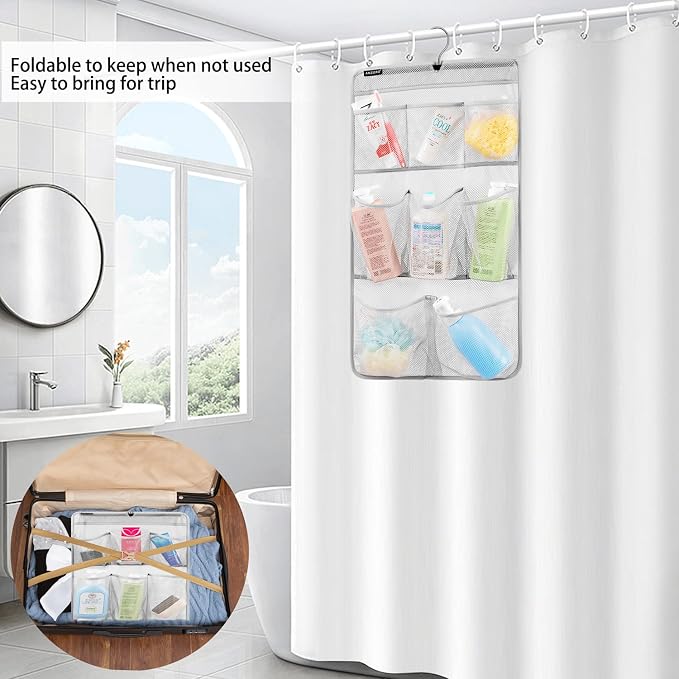 Mesh Shower Organizer Hanging Caddy Quick Dry Bathroom Storage for Toiletry Accessories with Rotating Hanger (8 Pockets) - Image 5