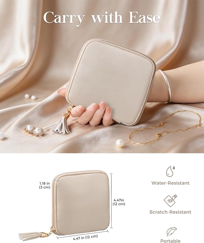 Lolalet Travel Jewelry Case Organizer, Small Jewellery Pouch with Compartments for Storage, Soft Velvet Bag for Traveling Women, Packing for Necklaces, Earrings, Bracelets, Mothers Day Gifts -Oatmeal - Image 3