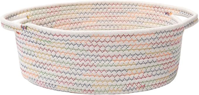 JMvicyroam Woven Basket,Small Rope Storage Bin with Handles & Ribbon Bag, Organizer for Shelves Closets,Gift Basket Empty for Birthday,Books,Dog Toys, Colorful by JMvicyroam