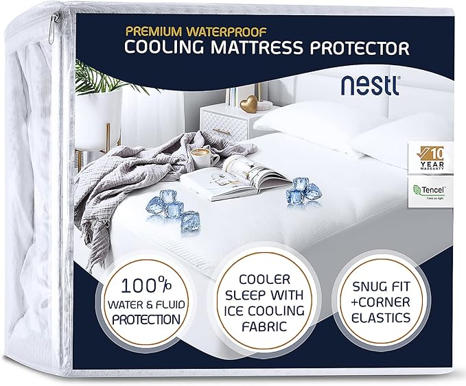 Nestl Full Size Mattress Protector, Cooling Waterproof Mattress Protector Full, Washable Mattress Cover, Waterproof Mattress Pad, Fitted Full Mattress Protector Waterproof 21" Deep Pocket