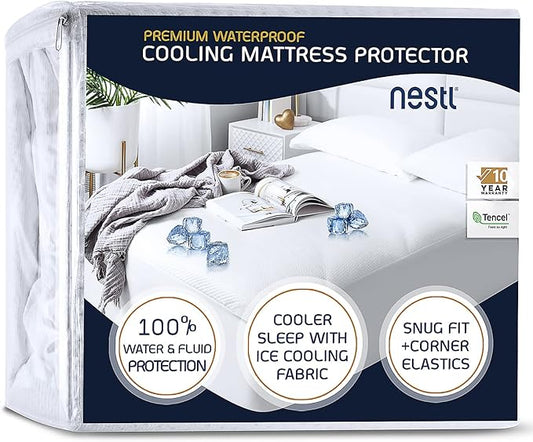 Nestl Full Size Mattress Protector, Cooling Waterproof Mattress Protector Full, Washable Mattress Cover, Waterproof Mattress Pad, Fitted Full Mattress Protector Waterproof 21" Deep Pocket