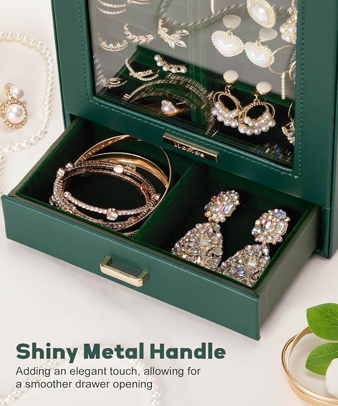 Homde Mothers Day Gifts Jewelry Organizer Girls Women Jewelry Box for Necklaces Rings Earrings Gift Bracelets Storage Case (Forest Green + Gold) - Image 7