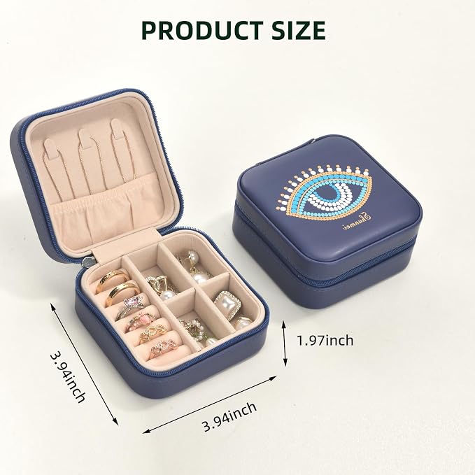 shunmei Mini Travel Jewelry Box,PU Leather Portable Jewelry Organizer Case,Art Accessories Storage Holder Boxes for Earring, Necklace, Rings, Bracelets (Blue Eyes) - Image 3