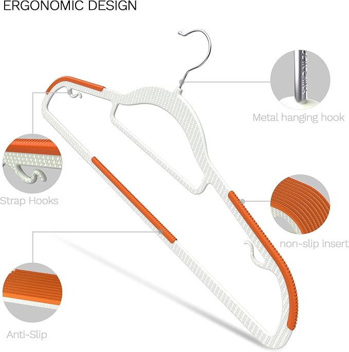 20 Pack Heavy Duty Plastic Hangers, Non Slip Clothes Hangers with Rubber Pads and 360° Hook - Thin Space Saving Hanger, Closet Organizer for Shirt, Pants, Suit, Skirt, Coat - Orange - Image 2