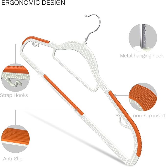 40 Pack Heavy Duty Plastic Hangers, Non Slip Clothes Hangers with Rubber Pads and 360° Hook - Thin Space Saving Hanger, Closet Organizer for Shirt, Pants, Suit, Skirt, Coat - Orange - Image 2