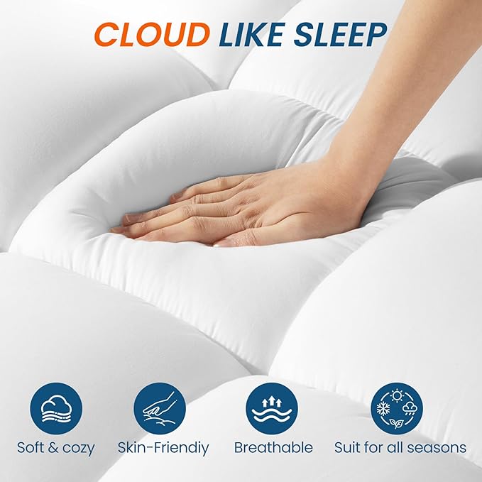 4 Inch Memory Foam Dual-Layer Mattress Topper Queen Size - 2Inch 1000GSM Quilted Pillow Top with Down-Alternative + 2Inch 5-Zone Egg Crate Memory Foam, Cooling & Breathable（Queen,60"x80"）