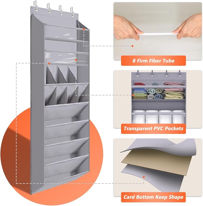 FENTEC 1 Pack Over The Door Shoe Organizer,68" Exlarge Deep Pockets Hanging Shoe Organizers, 8 Shelves Shoe Rack for Closet, Shoe Holder for Boots,Over Door Organizer in Home, RV, Dorm, Grey - Image 4