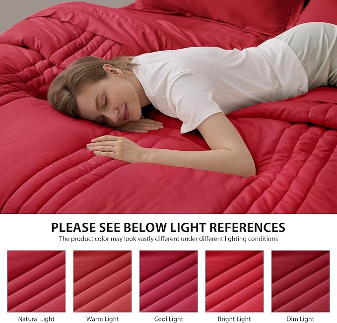 Full Comforter Set Red - Bed in a Bag Full Size 7 Pieces, Soft Bedding Set for All Seasons, Premium Comforter Set with Comforter, Sheets, Pillowcases & Shams