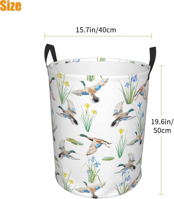 Laundry Basket Watercolor Mallard Duck Room Decor,Round Laundry Hamper Waterproof Dirty Clothes Hamper Collapsible Laundry Baskets With Handles,Toy/Clothes Storage Basket For Home Dorm Bathroom Decor - Image 4