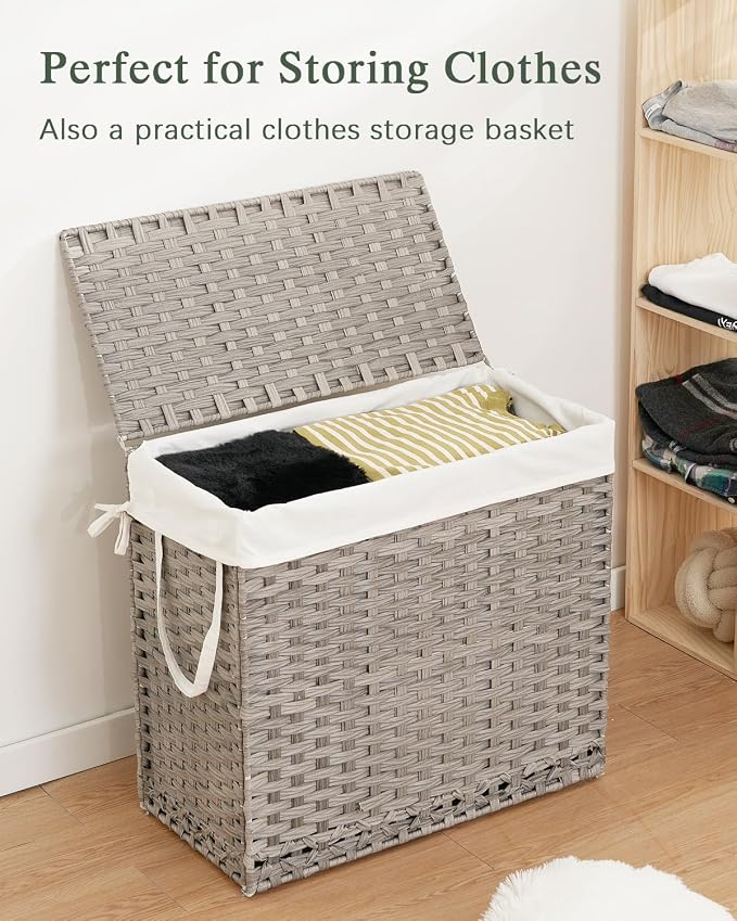 SETVSON Laundry Hamper with Lid Laundry Basket 132 L (35 Gal) Wicker Clothes Hamper, Handwoven Rattan Hamper with Handles and 4 Removable Liner Bags, 6 Mesh Bags for Laundry Bedroom Gray - Image 4