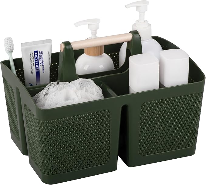 rejomiik Portable Shower Caddy Basket Plastic Cleaning Caddy Organizer Storage Tote with Handle for Bathroom, College, Dorm Room Essentials, Dark Green by rejomiik