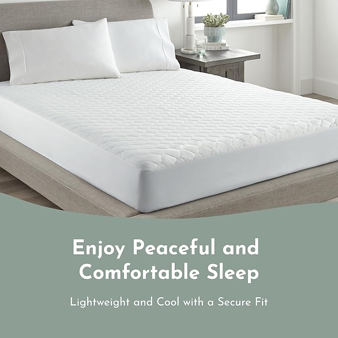 100% Cotton Organic Mattress Protector | Breathable & Noiseless Quilted Organic Mattress Pad with Premium 300GSM Durability | Machine Washable Bed Protector with Deep Pocket (White, Twin)