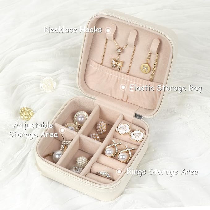 MFXIP Travel Jewelry Case Small Jewelry Box Jewelry Organizer Storage Case Portable PU Leather Mini Jewelry Travel Case for Girls Womens Earring, Necklace, Rings,Bracelets - Image 2