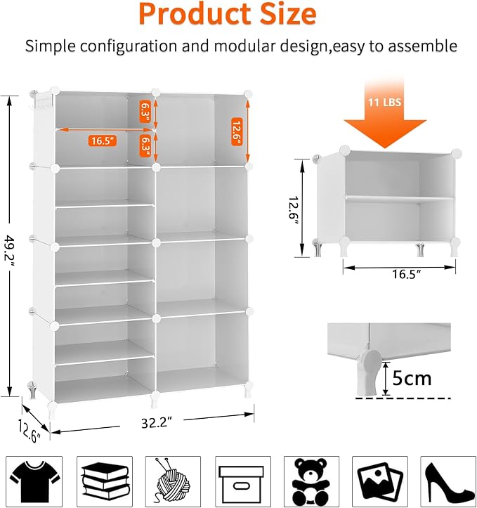 AWTATOS Closet Organizer 8 Cube Storage Shelves Closet Clothes Organizers and Storage Stackable Cubby Shelving for Closet Bedroom Living Room Office White - Image 3