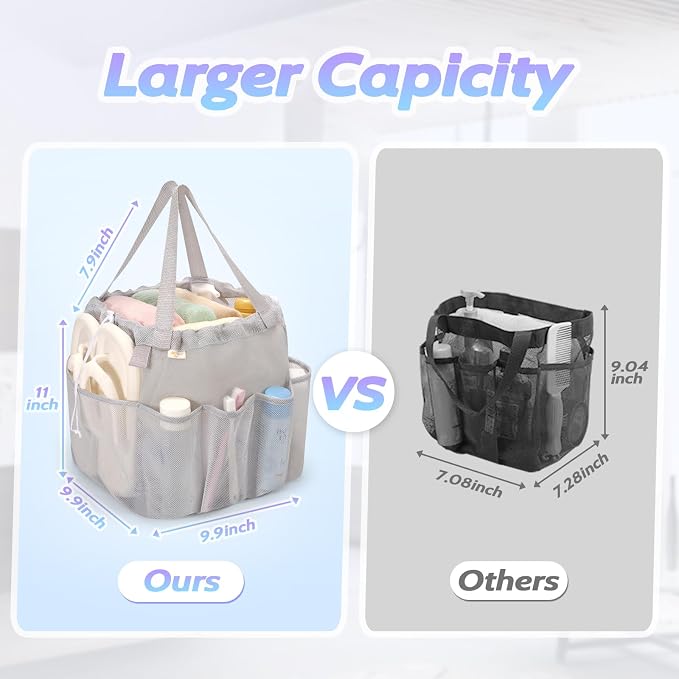famichan Mesh Shower Caddy Portable with Drawstring, Dorm Room Essentials for College Students, Grey Shower Bag for Camping,Swimming,Gym,Travel,Bathroom - Image 5