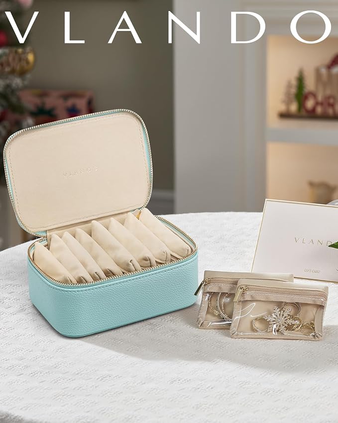 VLANDO Jewelry Travel Case,Travel Jewelry Organizer with Clear Velvet Jewelry Bags 8Pcs Zipper Pouch for Women Girl Gift-Lake Blue - Image 7