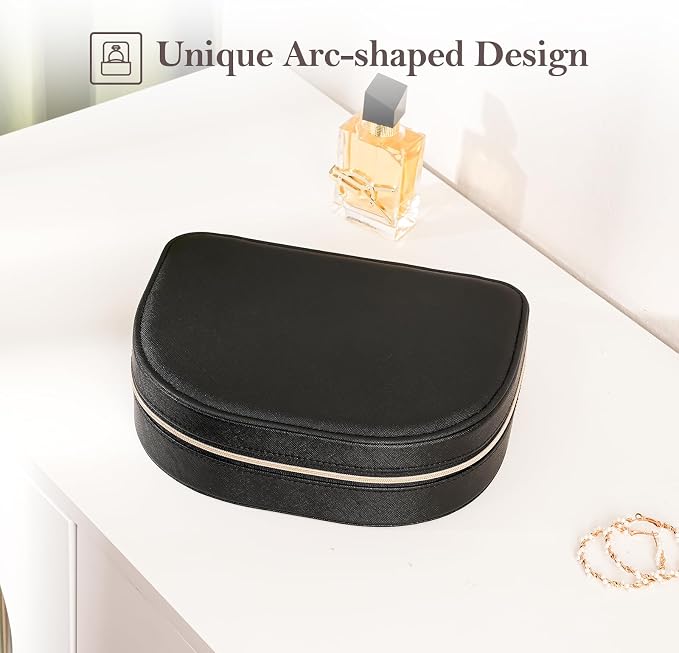 ProCase Travel Size Jewelry Box, Large Portable Seashell-Shaped Jewelry Case, 2 Layer Jewelry Organizer in PU Leather for Women -Black - Image 4