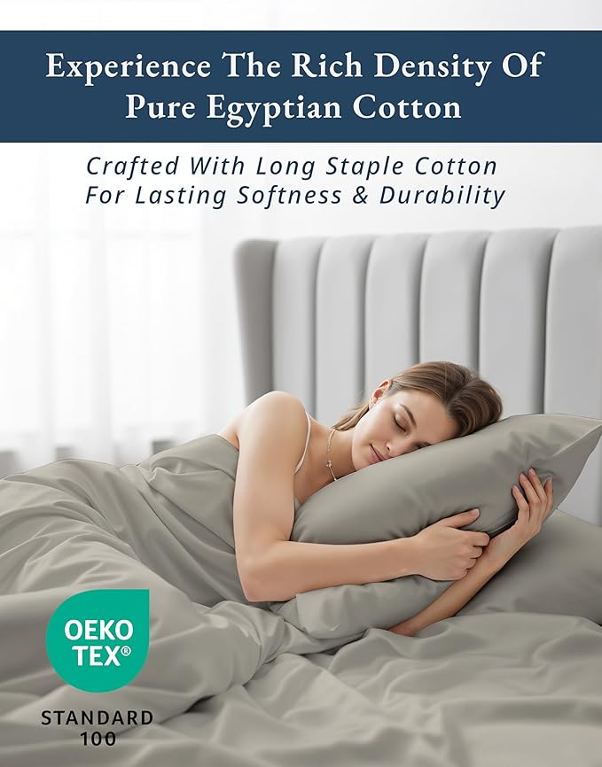 LANE LINEN 100% Egyptian Cotton Twin Sheets Set, Sustainably Produced Luxury Hotel Like Thick Twin Bed Sheets, Naturally Temperature Regulating Machine Washable Cotton Sheets - Silver