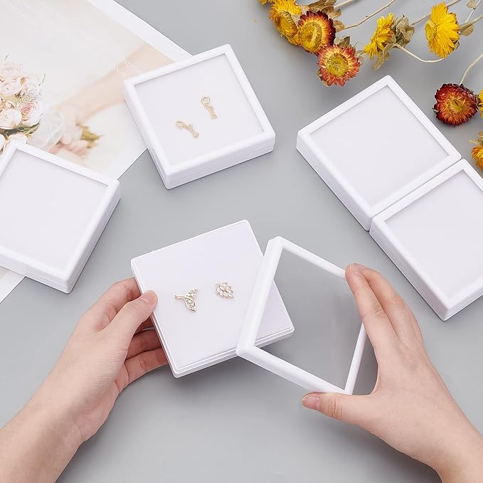 BENECREAT 6Pcs White Plastic Boxes with Sponge Inside Gift Boxes Clear Window Presentation 3.5"x3.5"x1" for Jewelry Birthday, Mother's Day Festival Gift Packing - Image 3