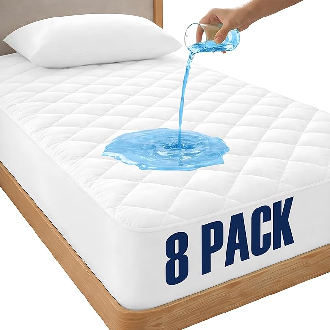 LUX Décor Twin XL Mattress Pad- 8 Pack - Quilted Elastic Fitted Mattress Cover Protector Upto 16 Inches Deep Pocket - Soft Breathable Noiseless Mattress Topper (39 X 80)