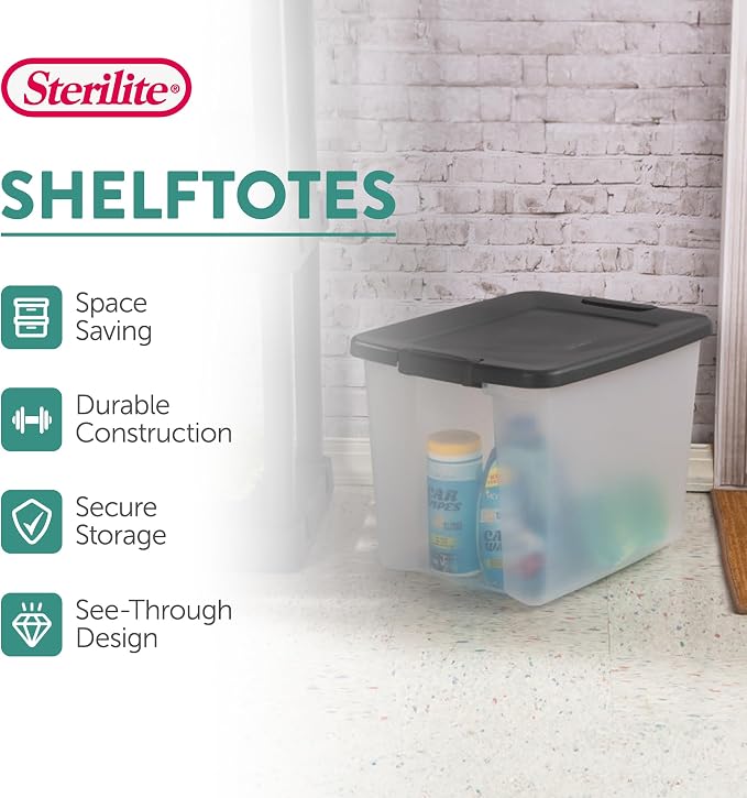 Sterilite 6-Pack ShelfTote, Clear Plastic Storage Bins with Lids, 50 Quart, Gray - Stackable Organizing Container Boxes for Closet, Bathroom, and Office - Image 4