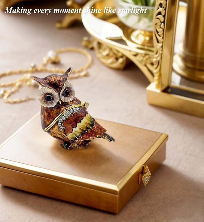 Luxury Owl Brid Hinged Trinket Box with Crystals Collectible Animal Jewelry Box for Rings Earrings,Owl Figurine Home Decor Gifts for Women - Image 6