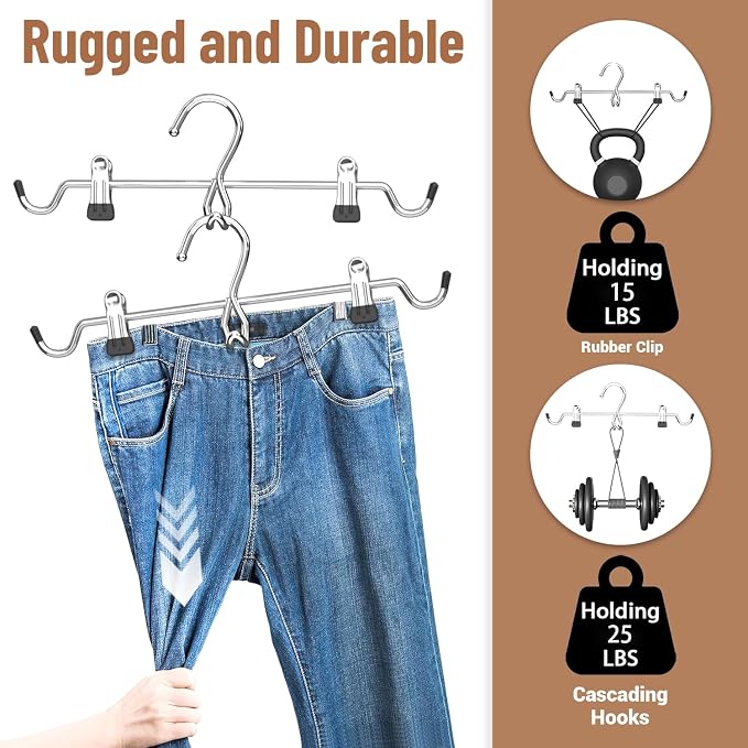 Pants Hangers Space Saving,Stackable Skirt Hangers with Clips, Hanging Closet Organizer and Storage,Clothes Hangers, College Dorm Essentials Apartment Essentials- 8 Pack - Image 6