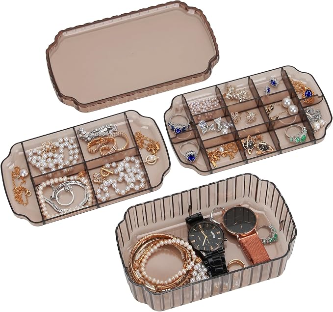 LETURE 3-Layer Jewelry Organizer Box for Earrings, Rings, Necklaces, Bracelets, Clear Plastic Bead Storage Containers for Crafts (Coffee) by LETURE