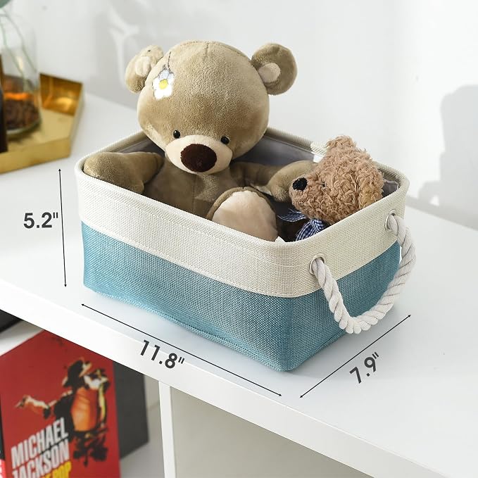 TheWarmHome Fabric Storage Bin with Handles,Storage Basket for Home Storage and Organization, Shelf Basket with Cover for Living Room Bedroom Decor Closet（White & Green,Small ,11.8L×7.9W×5.2H - Image 6