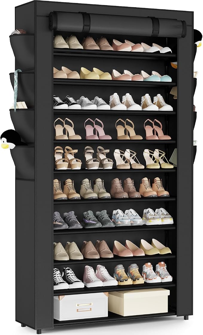 Mavivegue Shoe Rack with Cover, 10+1 Tier Tall Shoe Storage for 50-55 Pairs of Shoes, Shoe Organizer for Entryway, Closet by Mavivegue