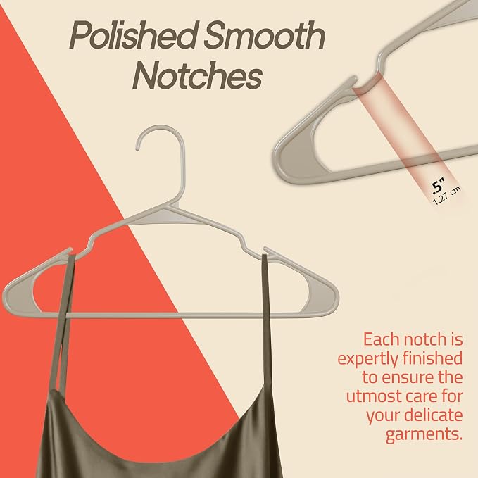 Plastic Clothes Hangers – Heavy Duty Hanger Set, for Organizing Clothes, Dresses, and Coat, Holds Up to 5 lbs, Space-Saving Hangers with Non-Slip Shoulder Grooves, Pack of 50, Ivory - Image 6