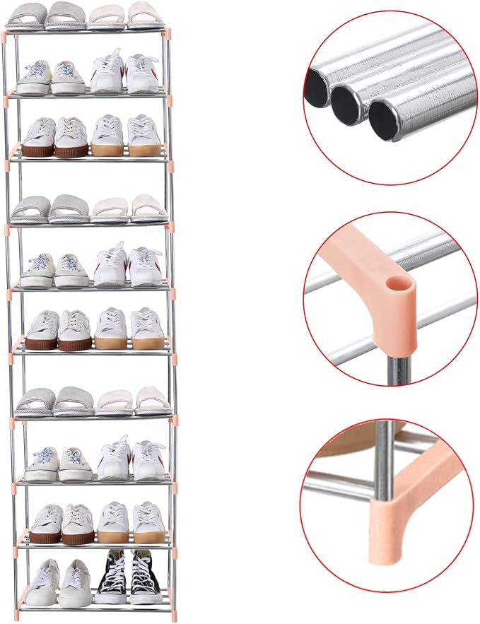 Jucaifu Stackable Small Shoe Rack, Entryway, Hallway and Closet Space Saving Storage and Organization (10-Tier, Pink) - Image 5