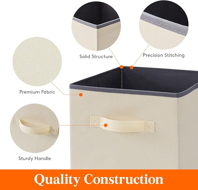 Lifewit Storage Cubes, Foldable Decorative Fabric Storage Baskets for Organizing Home Organizers with Handles for Shelves, Closet, 11 Inch Bins, 18L Beige, 6 Packs - Image 3