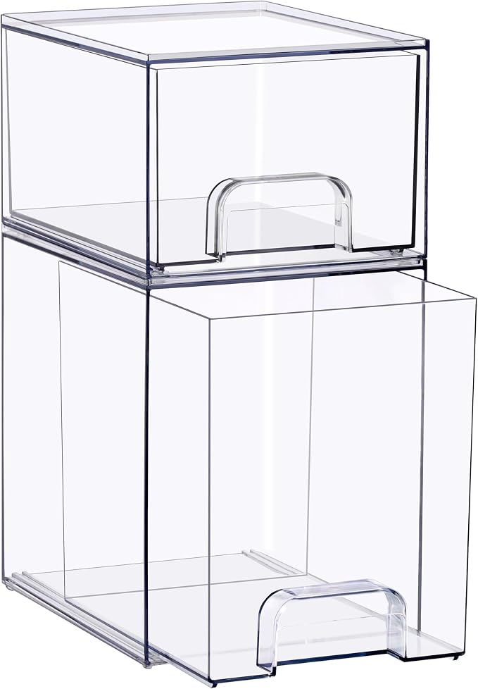 Sorbus Stackable Acrylic Storage Drawers, 2 Pack Clear Plastic Organizer Bins for Baby Bottles, Makeup, Bathroom, Vanity & Countertop Organization, Pull-Out Drawer Design for Cabinets & Pantry - Image 8