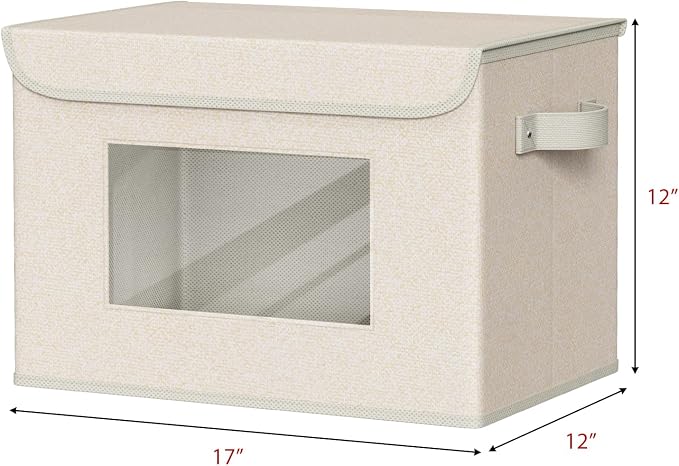 Univivi Collapsible Stackable Storage Bins with Lids [4-Pack] Foldable Fabric Closet Organizer Basket, Closet Organizers and Storage Cube Storage Bin for Home, Office, Bedroom (Beige, 17“ x 12” x 12") - Image 2