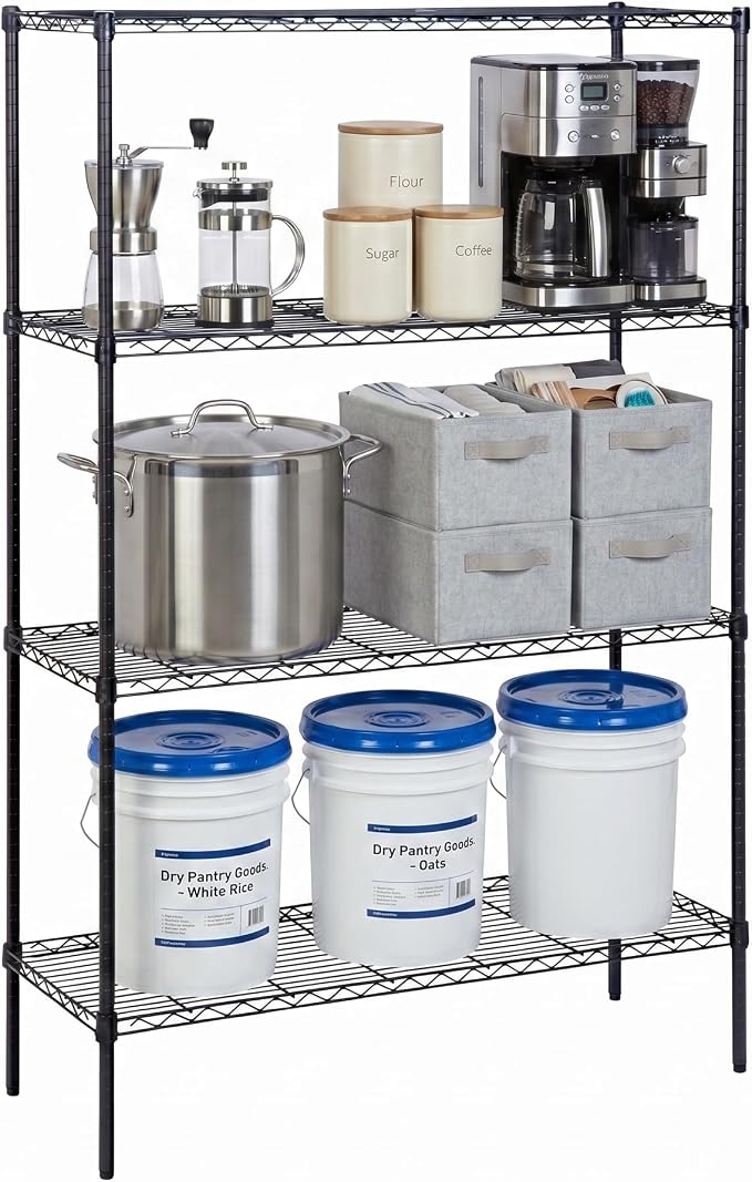 Honey-Can-Do 4-Tier Heavy Duty Extra-Wide Adjustable Shelving Unit, 350-lb Per Shelf Metal Storage Rack, Wire Shelf for Garage Workshop Basement, Black, 48 x 18 x 72 in by Honey-Can-Do