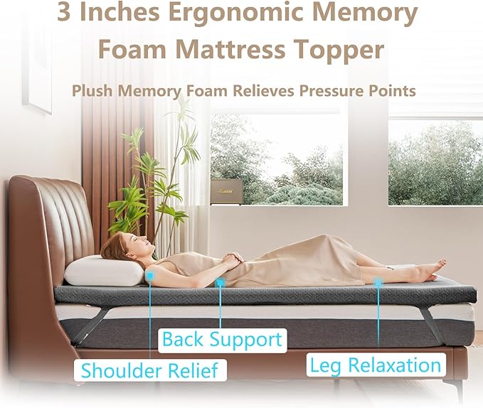 3 Inch Memory Foam Mattress Topper Twin Size - CertiPUR-US Certified - Gel Cooling Mattress Pad with Removable Bamboo Cover,Bed Topper for Pressure Relief(White) (Gray, Queen)