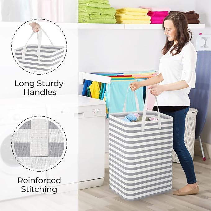 StorageRight Laundry Basket Hamper Large Collapsible Laundry Hamper with Easy Carry Handles，Freestanding Clothes Hampers for Laundry, Bedroom, Dorm, Clothes, Towels, 75L, Grey - Image 4