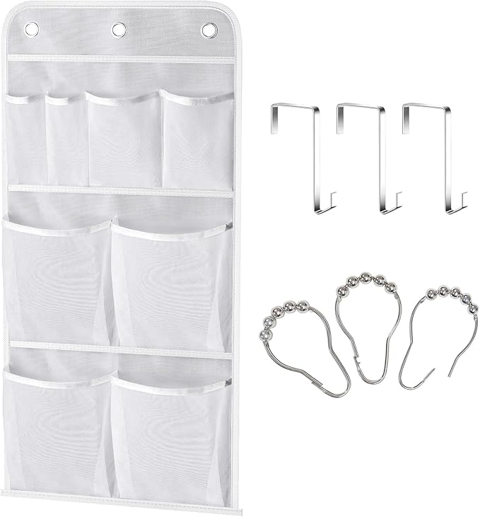 MISSLO Hanging Mesh Pockets Hold 340oz/1000ml Shampoo Shower Organizer with Over the Door Hooks by MISSLO