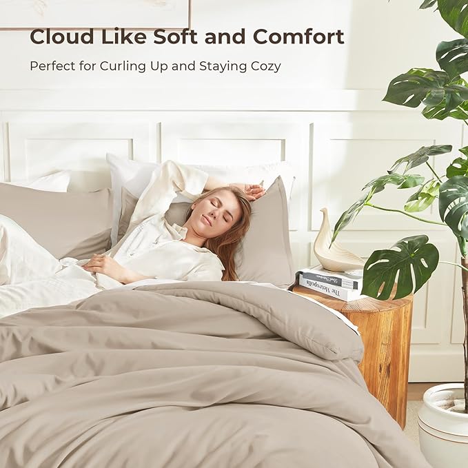 Litanika Oversized King Comforters Khaki Super King Size, 3 Pieces Lightweight Solid Bedding Comforter Set, All Season Fluffy Bed Set (120x120In Comforter & 2 Pillowcases)